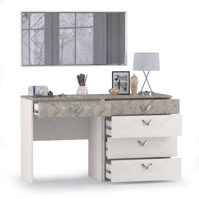 Стол туалетный с комодом и зеркалом Амели Моби цвет шёлковый камень/бетон чикаго беж Стол туалетный с комодом и зеркалом Амели Моби цвет шёлковый камень/бетон чикаго беж