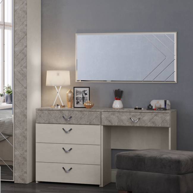 Стол туалетный с комодом и зеркалом Амели Моби цвет шёлковый камень/бетон чикаго беж Стол туалетный с комодом и зеркалом Амели Моби цвет шёлковый камень/бетон чикаго беж