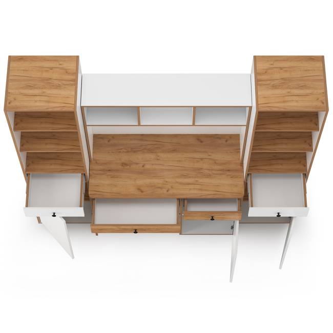 Компьютерный стол Вуди с двумя боковыми пеналами цвет белый премиум/дуб крафт золотой