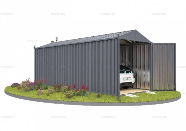 Хозблок SKOGGY секционный с двускатной крышей 6 х 2 м, брутальный серый