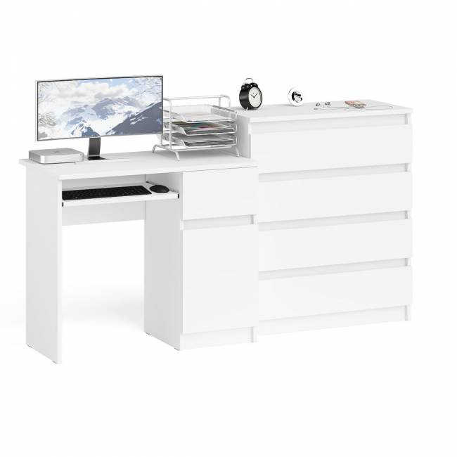 Компьютерный стол Мори МС-1 правый с комодом 4-ре ящика цвет белый