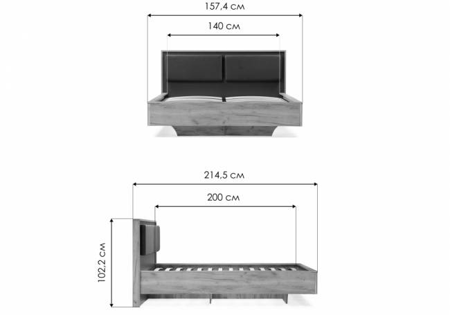 Кровать Клауд 140х200 парящая дуб крафт золотой / антрацит