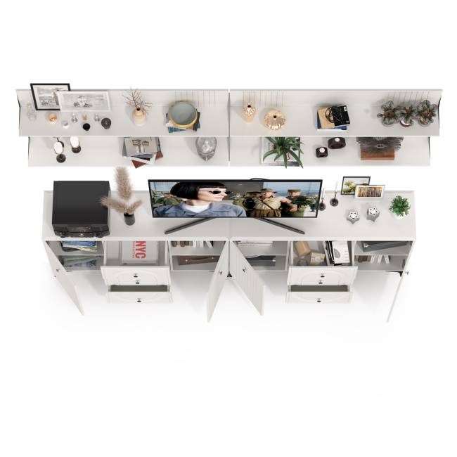 Два широких комода Валенсия и четыре навесных полки цвет белый шагрень Два широких комода Валенсия и четыре навесных полки цвет белый шагрень