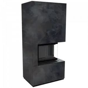 Каминокомплект FLOKI в облицовке OXIDE NERO, угловое стекло справа