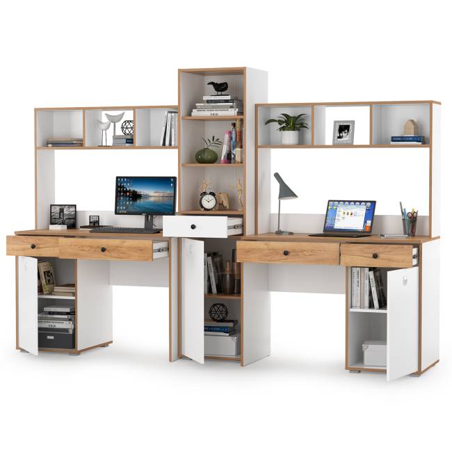 Детская мебельная стенка для двоих детей Вуди цвет белый премиум/дуб крафт золотой