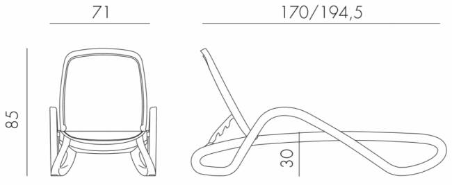 Шезлонг-лежак пластиковый Alfa тортора 1700-1945х710х850 мм
