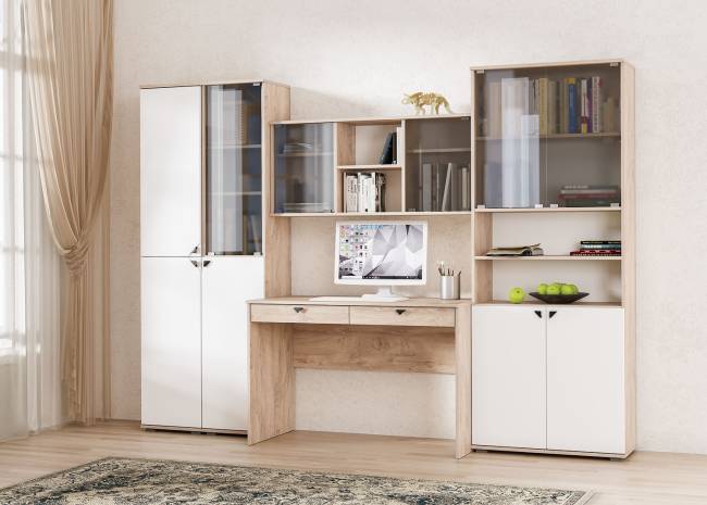 Шкаф Бостон 13.156 цвет дуб эндгрейн элегантный/фасады МДФ милк рикамо софт