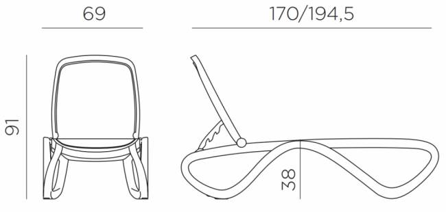 Шезлонг-лежак пластиковый Omega белый, тортора 1700-1945х690х910 мм Шезлонг-лежак пластиковый Omega белый, тортора 1700-1945х690х910 мм