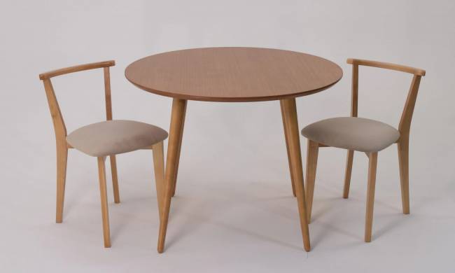 Стол Монте К 90 натур со стульями Франк натур велюр бежевый