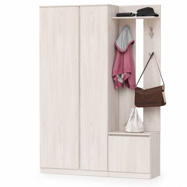 Шкаф комбинированный и обувница с вешалкой для верхней одежды Ника цвет ясень анкор светлый Шкаф комбинированный и обувница с вешалкой для верхней одежды Ника цвет ясень анкор светлый