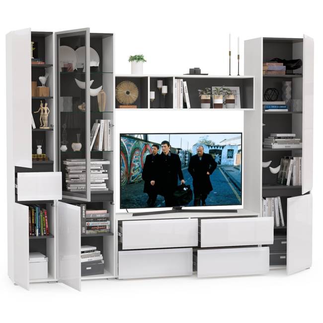 Сидней Комплектация № 25 цвет белый/чёрный/фасады МДФ белый глянец