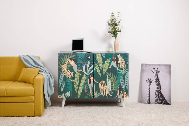 Комод-тумба Либера 16.230.01 цвет пасифай/белый, фасады с рисунком Тропический лес Комод-тумба Либера 16.230.01 цвет пасифай/белый, фасады с рисунком Тропический лес