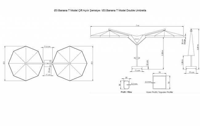 Зонт профессиональный двухкупольный Ø3х6 м Double Banana T бежевый Ø3000х6000 мм