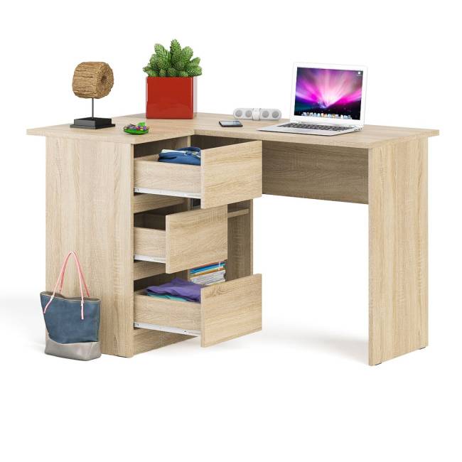 Угловой компьютерный стол Мори МС-16 левый цвет дуб сонома
