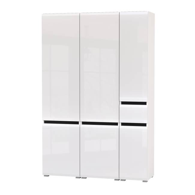 Два шкафа Сидней с дверками и один шкаф Сидней с ящиком цвет белый/чёрный/МДФ белый глянец