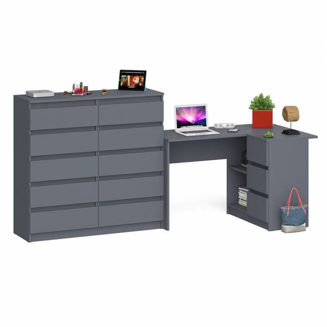 Стол компьютерный МС-16 с тумбой справа и высокий комод на 10-ть ящиков Мори цвет графит Стол компьютерный МС-16 с тумбой справа и высокий комод на 10-ть ящиков Мори цвет графит