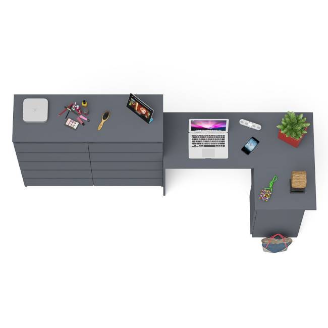 Стол компьютерный МС-16 с тумбой справа и высокий комод на 10-ть ящиков Мори цвет графит Стол компьютерный МС-16 с тумбой справа и высокий комод на 10-ть ящиков Мори цвет графит
