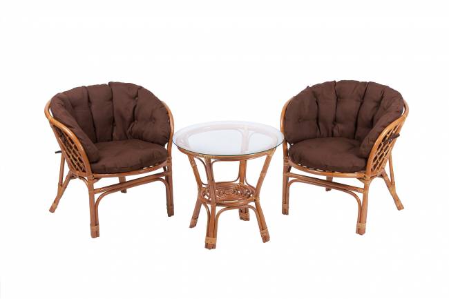 Комплект кофейный из нат. ротанга "Багама S" (2+1), коньяк Комплект кофейный из нат. ротанга "Багама S" (2+1), коньяк