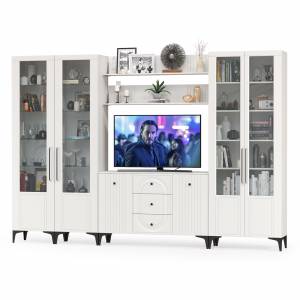 Большая стенка для гостиной Валенсия № 107 цвет белый шагрень