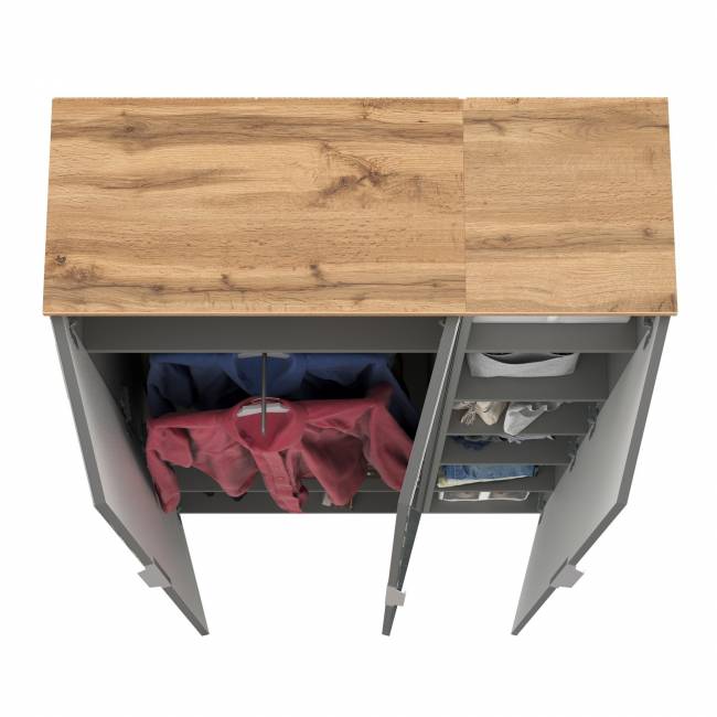 Шкаф для одежды и шкаф-пенал Октава цвет серый графит/дуб крафт золотой/зеркало Шкаф для одежды и шкаф-пенал Октава цвет серый графит/дуб крафт золотой/зеркало