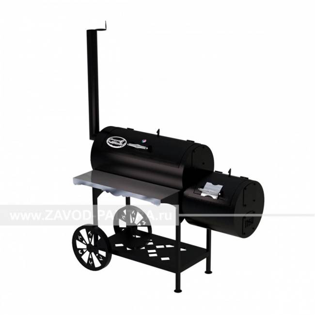 Гриль-Смокер XL, из стали толщиной 3 мм, с топкой справа, в термостойкой покраске