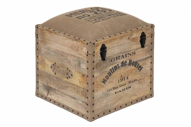 Пуф - сундук Secret de Maison Перрет/Perret (мод. M-540) массив манго/ткань хлопок, 45х45х50см, натуральный/ткань: винтаж натуральный дерево манго/ткань хлопок