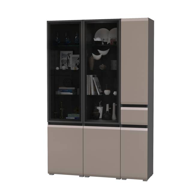 Два шкафа-витрины Сидней 13.201 и пенал-шкаф с ящиком Сидней цвет антрацит/МДФ веллюто капучино