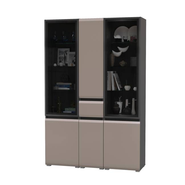 Два шкафа-витрины Сидней 13.201 и пенал-шкаф с ящиком Сидней цвет антрацит/МДФ веллюто капучино