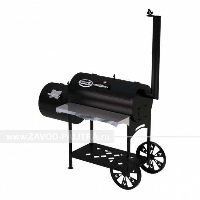 Гриль-Смокер XL, из стали толщиной 3 мм, с топкой слева, в термостойкой покраске