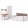 Вуди мебель в детскую с кроватью с ящиками № 38 цвет белый премиум/дуб крафт золотой/саванна латте Вуди мебель в детскую с кроватью с ящиками № 38 цвет белый премиум/дуб крафт золотой/саванна латте