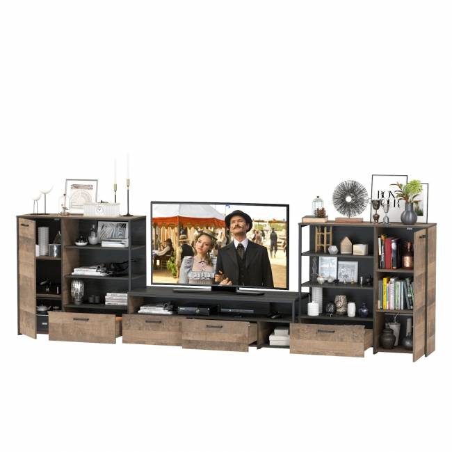 Два комода с одним ящиком и дверкой и ТВ-тумба Трувор цвет дуб гранж песочный/интра Два комода с одним ящиком и дверкой и ТВ-тумба Трувор цвет дуб гранж песочный/интра