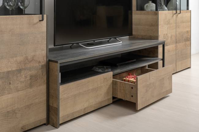 Два комода с одним ящиком и дверкой и ТВ-тумба Трувор цвет дуб гранж песочный/интра Два комода с одним ящиком и дверкой и ТВ-тумба Трувор цвет дуб гранж песочный/интра