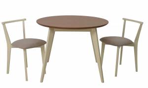 Стол Сканди К 90 слоновая кость/натур со стульями Франк слоновая кость велюр бежевый