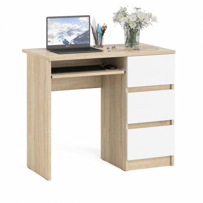 Стол компьютерный три ящика Мори МС-6 правый цвет дуб сонома/белый Стол компьютерный три ящика Мори МС-6 правый цвет дуб сонома/белый