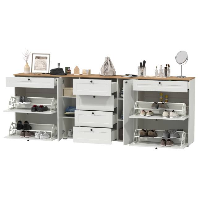 Две обувницы и комод Остин цвет белый шагрень/дуб крафт золотой