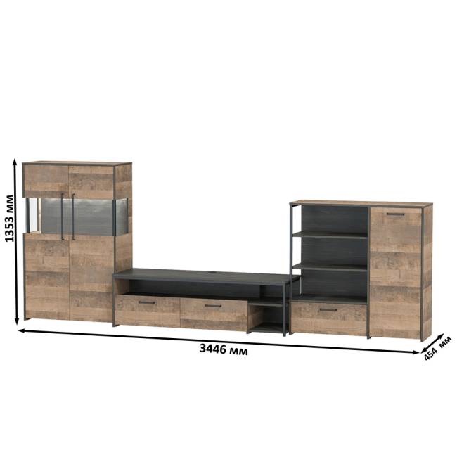 Стенка в гостиную Трувор № 54 с тумбой с подсветкой цвет дуб гранж песочный/интра Стенка в гостиную Трувор № 54 с тумбой с подсветкой цвет дуб гранж песочный/интра