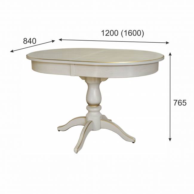 Стол обеденный Тарун 4 раздвижной слоновая кость/золото 120/160*84