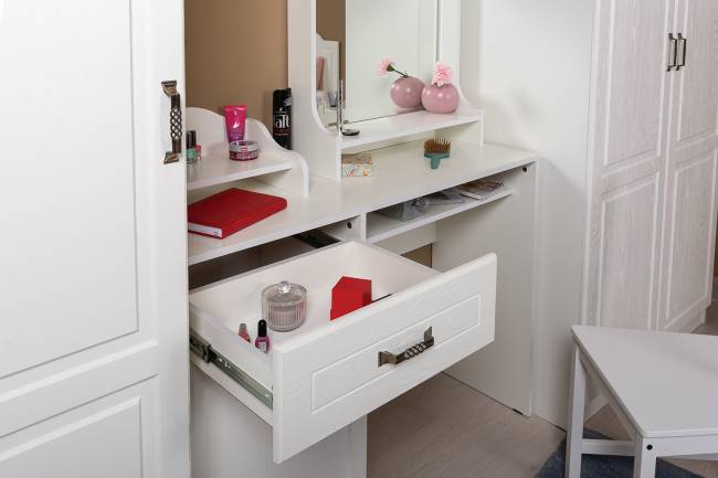 Стол туалетный с зеркалом Ливерпуль цвет ясень ваниль/белый