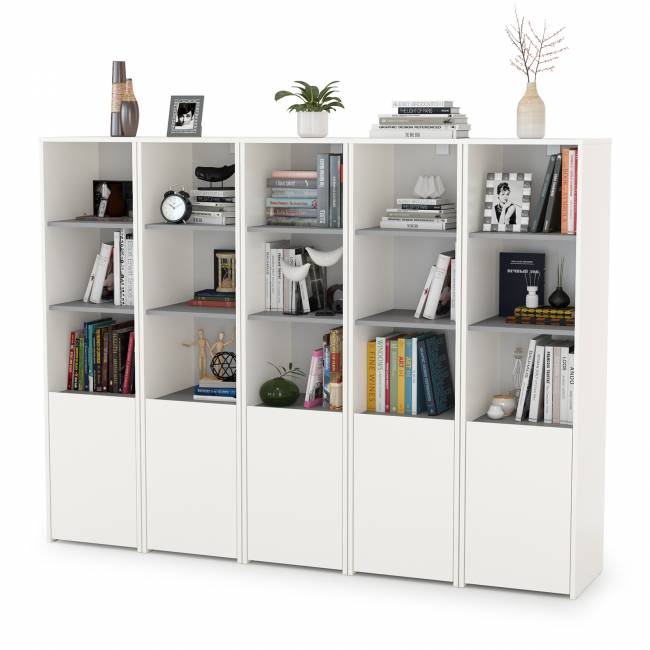 Открытые шкафы для библиотеки Торонто цвет белый шагрень/стальной серый