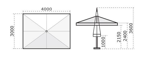 Зонт профессиональный телескопический 3х4 м Palladio Telescopic натуральный, слоновая кость 3000х4000 мм