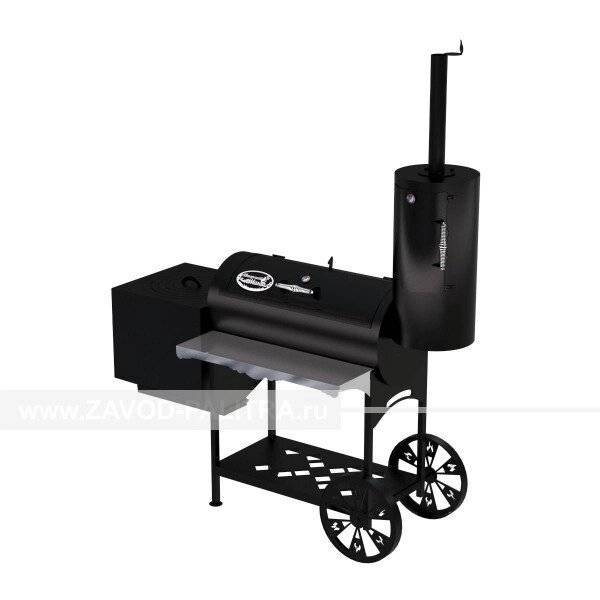 Гриль-Смокер казан XXL, из стали толщиной 4 мм, печь слева, в термостойкой покраске Гриль-Смокер казан XXL, из стали толщиной 4 мм, печь слева, в термостойкой покраске