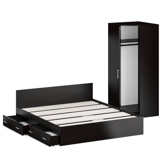 Двуспальная кровать с ящиками 1800 с угловым шкафом Стандарт цвет венге