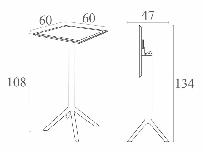 Стол пластиковый барный складной Sky Folding Bar Table 60 черный 600х600х1080 мм