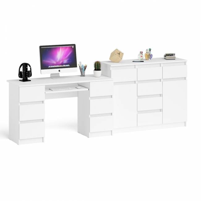 Двухтумбовый стол компьютерный МС-2 с ящиками и тумба-комод МК1200.4 Мори цвет белый