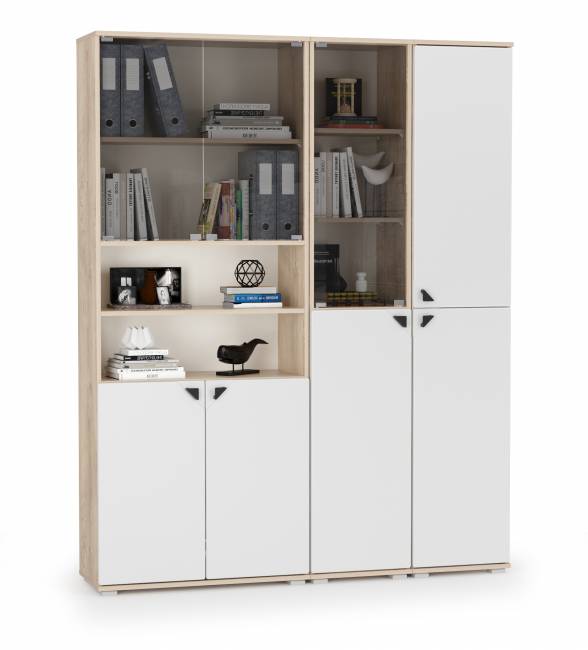 Набор стеллажей Бостон № 48 цвет дуб эндгрейн элегантный/фасады МДФ милк рикамо софт