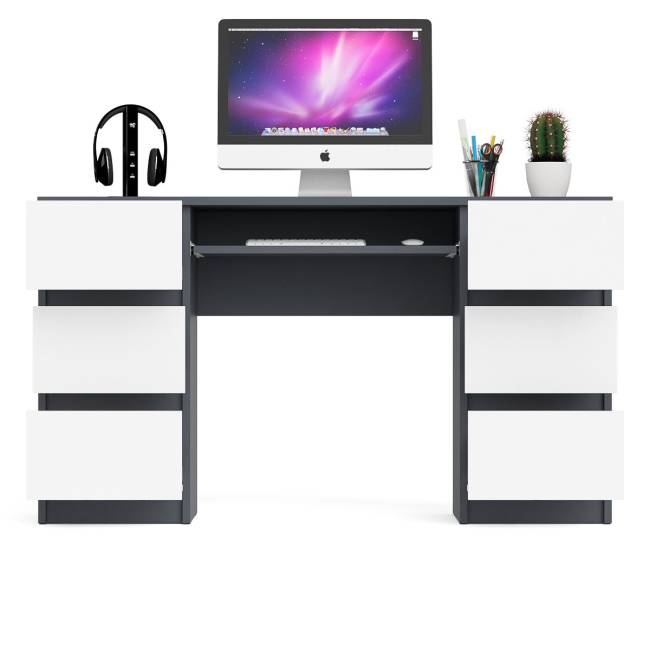 Компьютерный стол с двумя тумбами Мори МС-2 цвет графит/белый