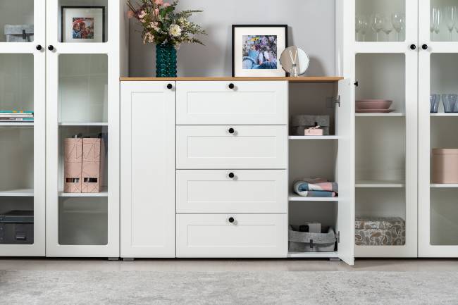 Шкаф-витрина 2-х дверный Остин 16.394.02 цвет белый шагрень/дуб крафт золотой Шкаф-витрина 2-х дверный Остин 16.394.02 цвет белый шагрень/дуб крафт золотой