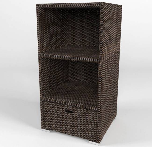 Стеллаж  большой  "Малага", из искусственного ротанга, 3 секции 1 ящик коричневый, черный
