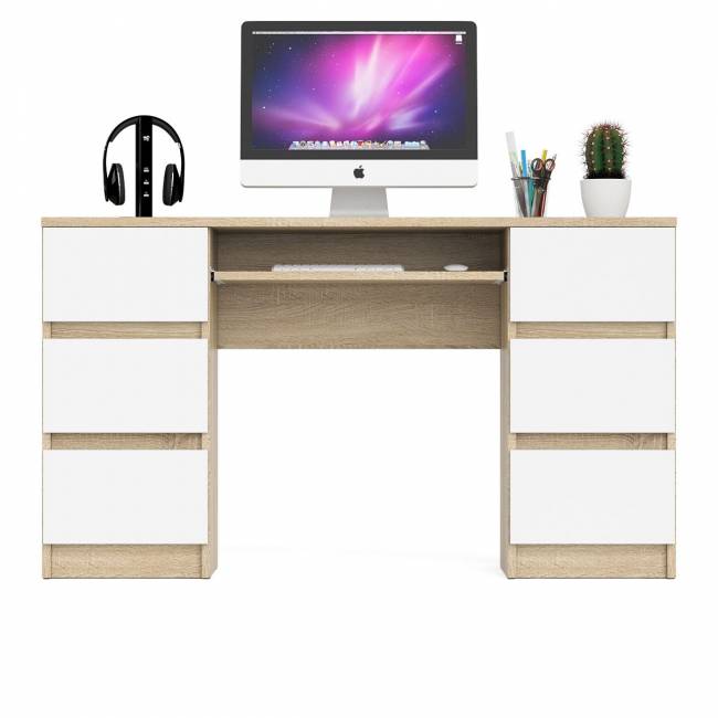 Компьютерный стол с двумя тумбами Мори МС-2 цвет дуб сонома/белый