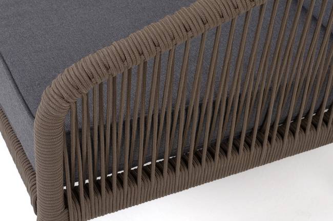 "Канны" диван 3-местный плетеный из роупа, каркас алюминий темно-серый (RAL7024) шагрень, роуп темно-серый круглый, ткань темно-серая 019